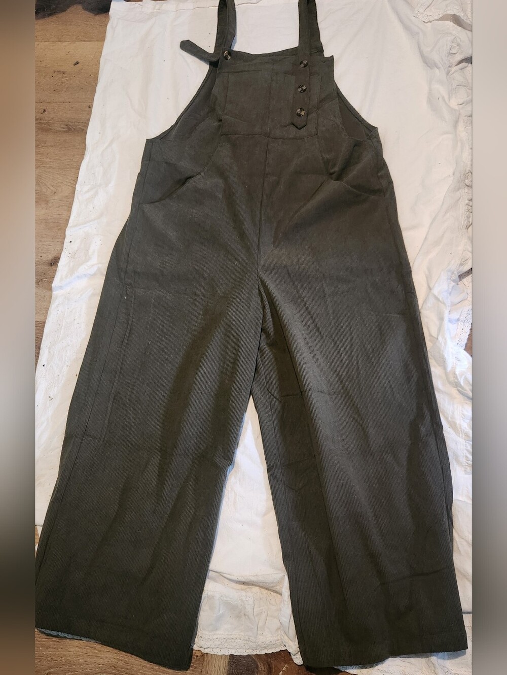 EUC Dark Sage Green Corded Wide Leg Overalls